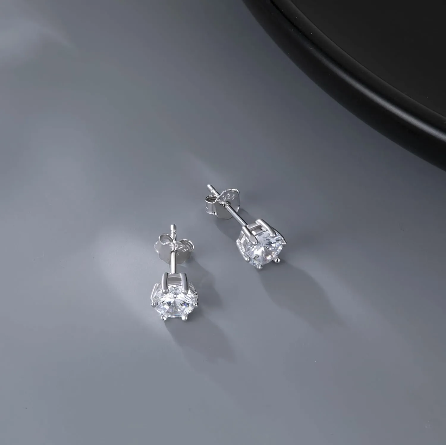 SLUYNZ Solid 925 Sterling Silver Sparkling Cubic Zirconia Stud Earrings for Women Teens Round CZ Stud Earrings 5MM/6MM/7MM Simulated Diamond Studs