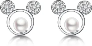 SLUYNZ Solid 925 Sterling Silver Sparkling CZ Mouse Studs Earrings for Women Teens Cute Mouse Earrings