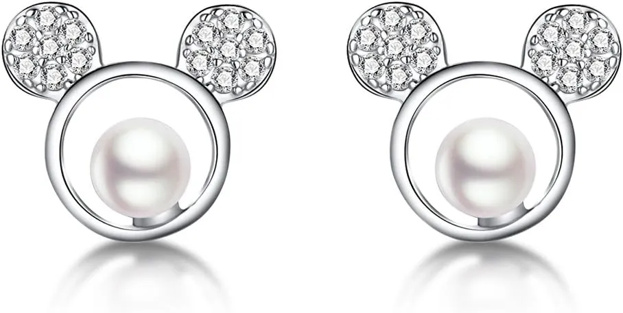 SLUYNZ Solid 925 Sterling Silver Sparkling CZ Mouse Studs Earrings for Women Teens Cute Mouse Earrings