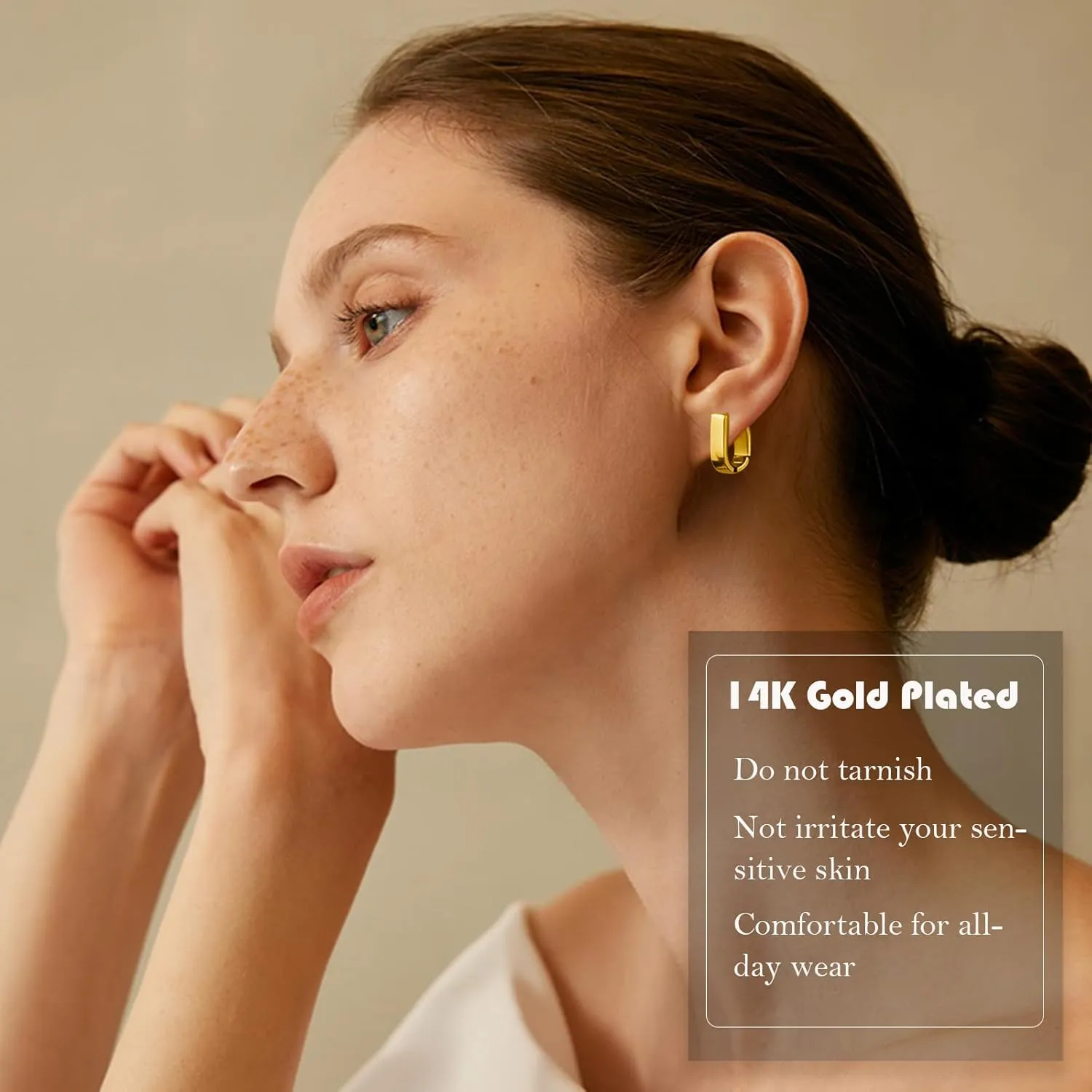 Small Chunky Thick Hoop Earrings for Women 14k Gold Plated Huggie Hoops Earrings Hypoallergenic Silver U Square Earring Set