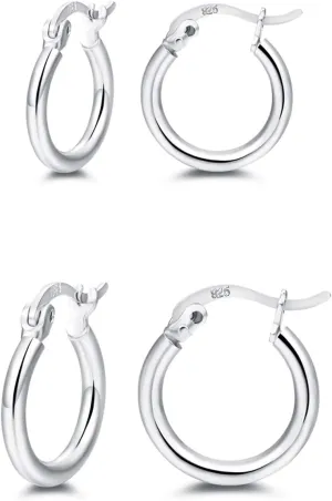 Small Silver Hoop Earrings 925 Sterling Silver Hypoallergenic Hoop Earrings 2 Pairs Huggie Earrings for Women Men 13mm 15mm