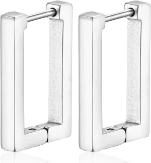 Small Square Hoop Earrings Minimalist Rectangle Dangle Earrings Sterling Silver Gold Geometric Chunky Earrings for Men Women