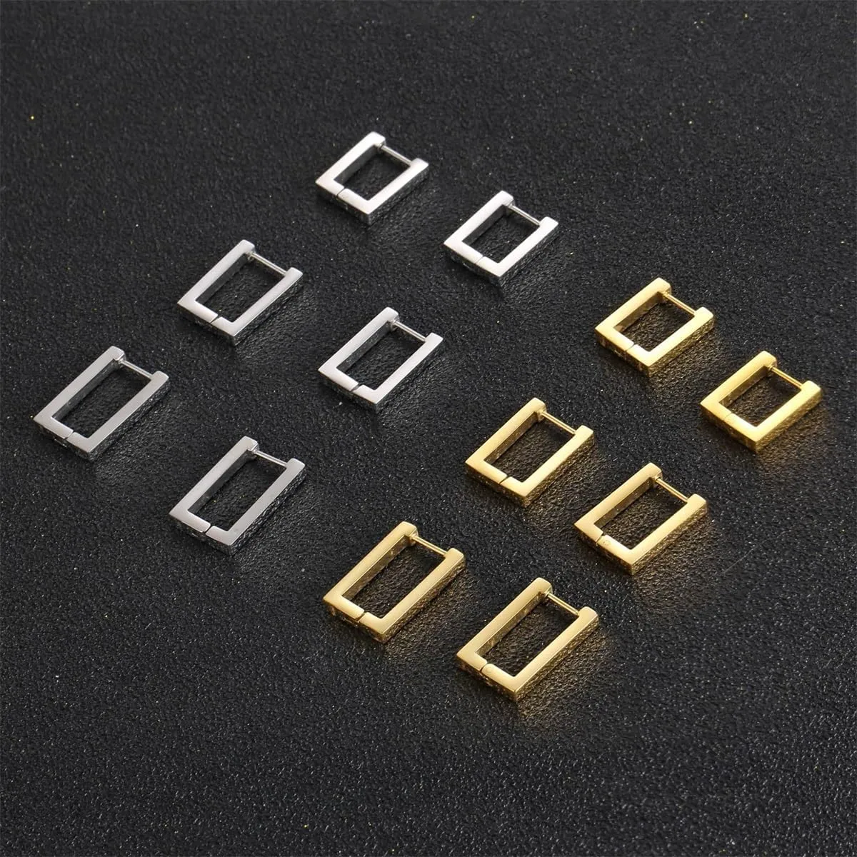 Small Square Hoop Earrings Minimalist Rectangle Dangle Earrings Sterling Silver Gold Geometric Chunky Earrings for Men Women