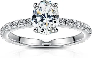 SMILEST 1.5 CT Oval Moissanite Engagement Rings, D Color VVS1 Clarity Lab Created Moissanite Ring 18K White Gold Vermeil Moissanite Side Stone Wedding Rings for Women Wife Anniversary Jewelry Gifts
