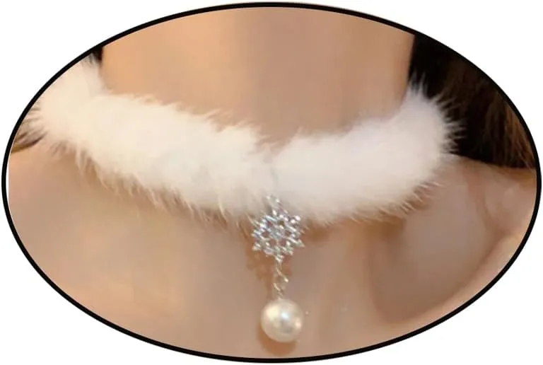 Snowflake Choker Necklace for Women Christmas Necklaces Fluffy Pom Pom Snowflake Pearl Pendant Choker for Women Winter Jewelry Gift