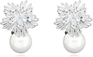 Snowflake Flower Earrings for Women Trendy Sparkling Rhinestone Cubic Zirconia Imitation Pearl Snowflake Flower Dangle Earrings Bridal Wedding Party Luxury Jewelry Gifts