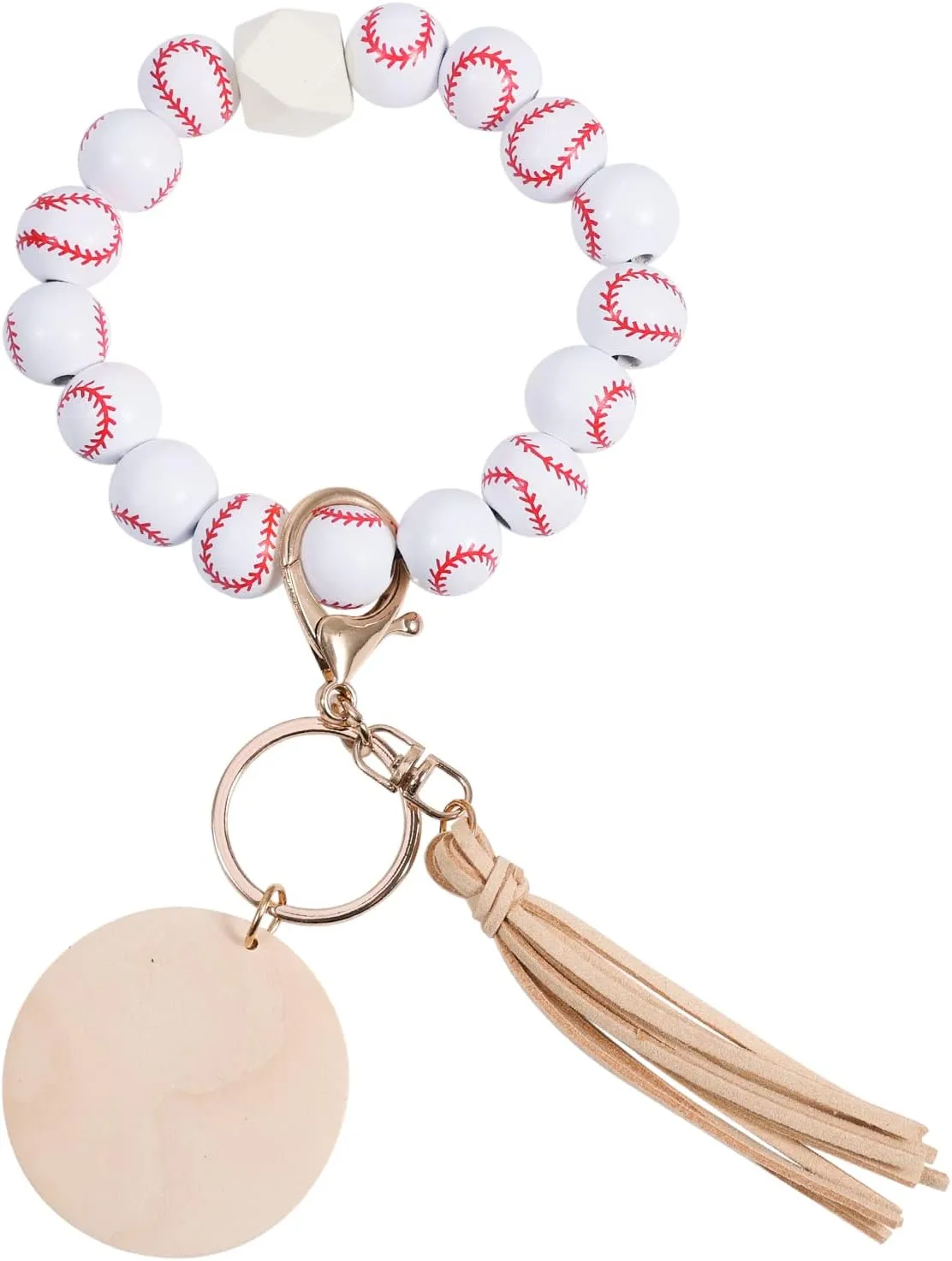 Softball Baseball Charm Keychains Wooden Key Ring Bracelet Wristlet Women Girls Sport Athlete Game Day