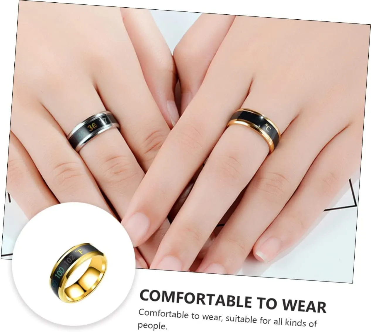 SOIMISS Gold Plated Ring for Men Temperature Changing Couple Ring Stylish Jewelry for Wedding
