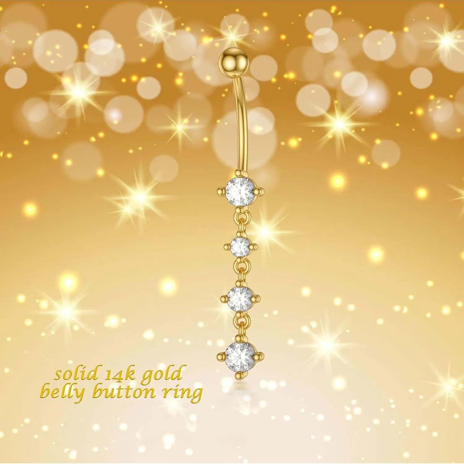 Solid 14K Gold Belly Button Rings for Women 14G 16G Clear CZ/Opal Navel Rings Gold Dangle Belly Button Piercing Jewelry Gift for Women