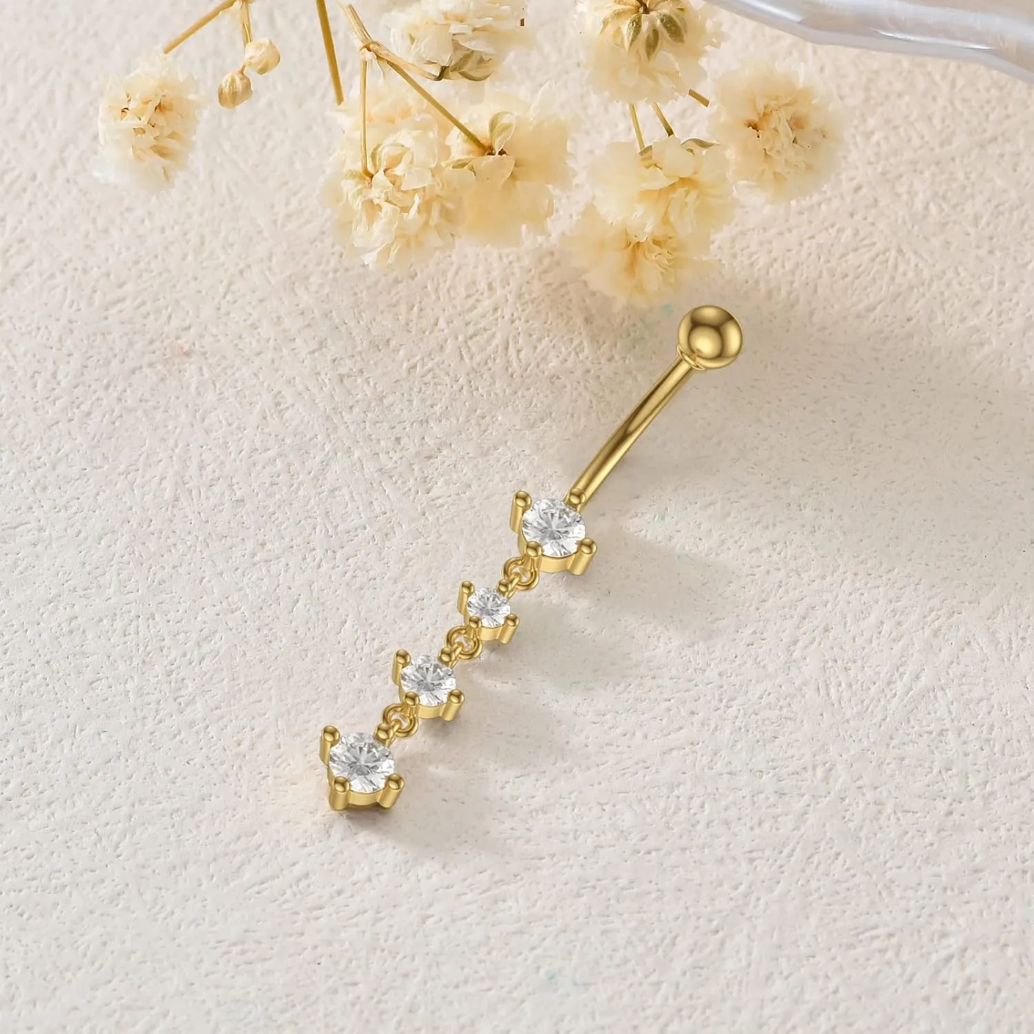 Solid 14K Gold Belly Button Rings for Women 14G 16G Clear CZ/Opal Navel Rings Gold Dangle Belly Button Piercing Jewelry Gift for Women