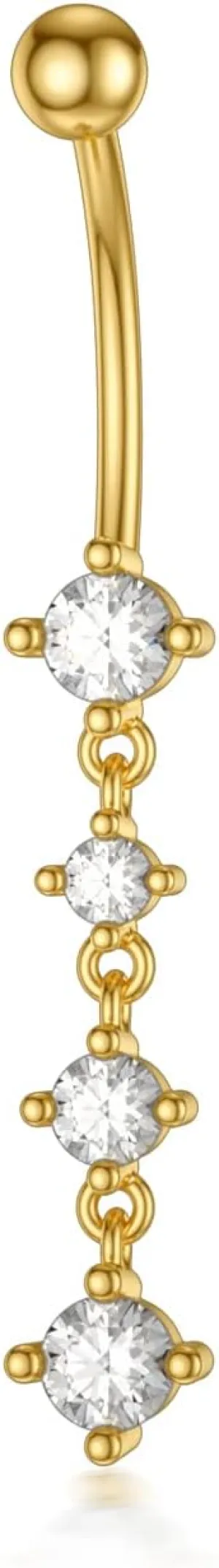 Solid 14K Gold Belly Button Rings for Women 14G 16G Clear CZ/Opal Navel Rings Gold Dangle Belly Button Piercing Jewelry Gift for Women