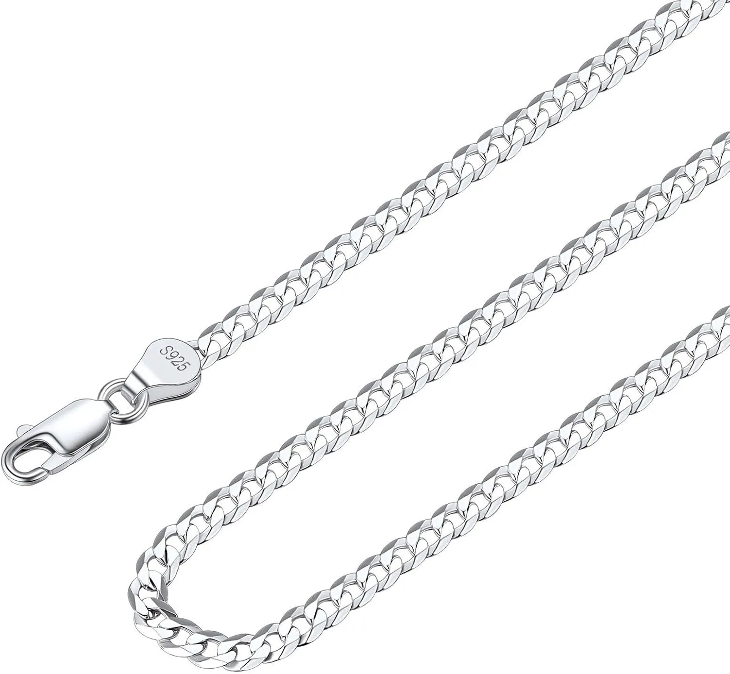 Solid 925 Sterlings Silver 3mm 5mm Flat Curb Cuban Link Chain/Figaro Chain Necklace, Hip Hop Jewelry for Men Women 14"/18"/20"/22"/24"/26"/28"