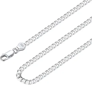Solid 925 Sterlings Silver 3mm 5mm Flat Curb Cuban Link Chain/Figaro Chain Necklace, Hip Hop Jewelry for Men Women 14"/18"/20"/22"/24"/26"/28"