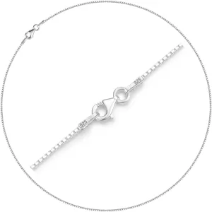 Solid Sterling Silver Necklace Box Chain 1mm,Sturdy Lobster Clasp,Classic and Premium Thin Box Chain Necklace 16-24 Inches