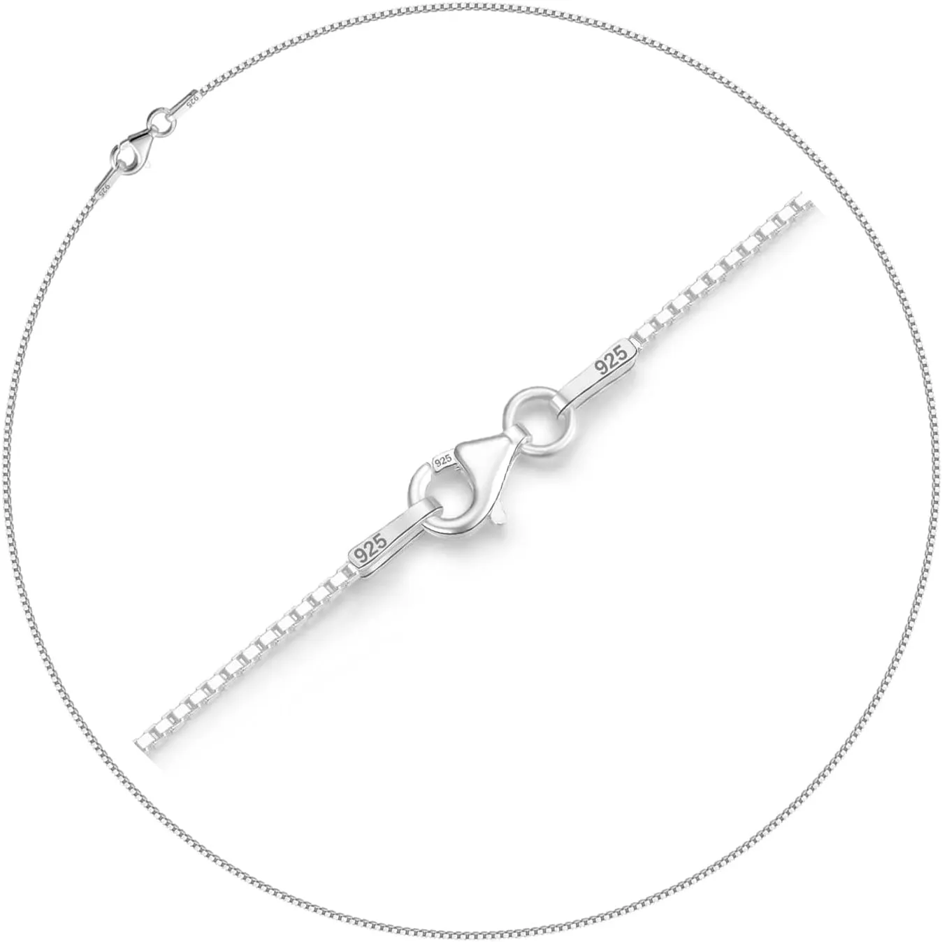 Solid Sterling Silver Necklace Box Chain 1mm,Sturdy Lobster Clasp,Classic and Premium Thin Box Chain Necklace 16-24 Inches