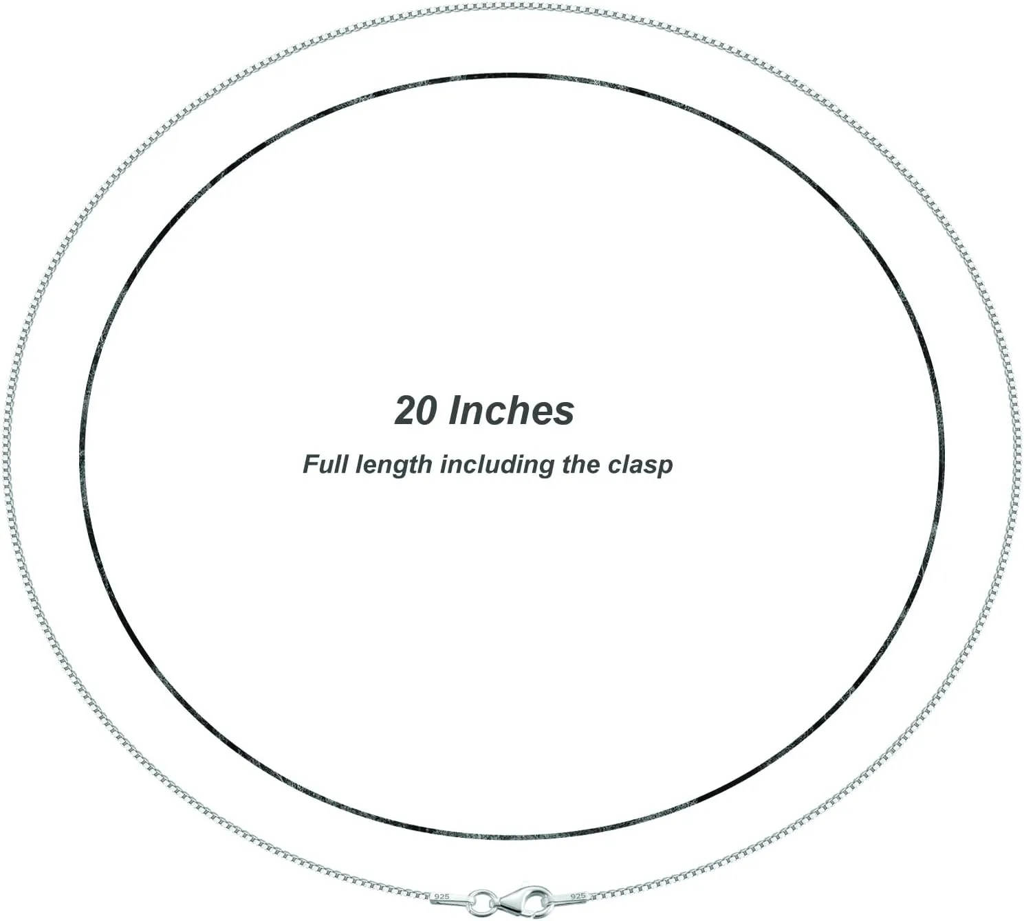 Solid Sterling Silver Necklace Box Chain 1mm,Sturdy Lobster Clasp,Classic and Premium Thin Box Chain Necklace 16-24 Inches