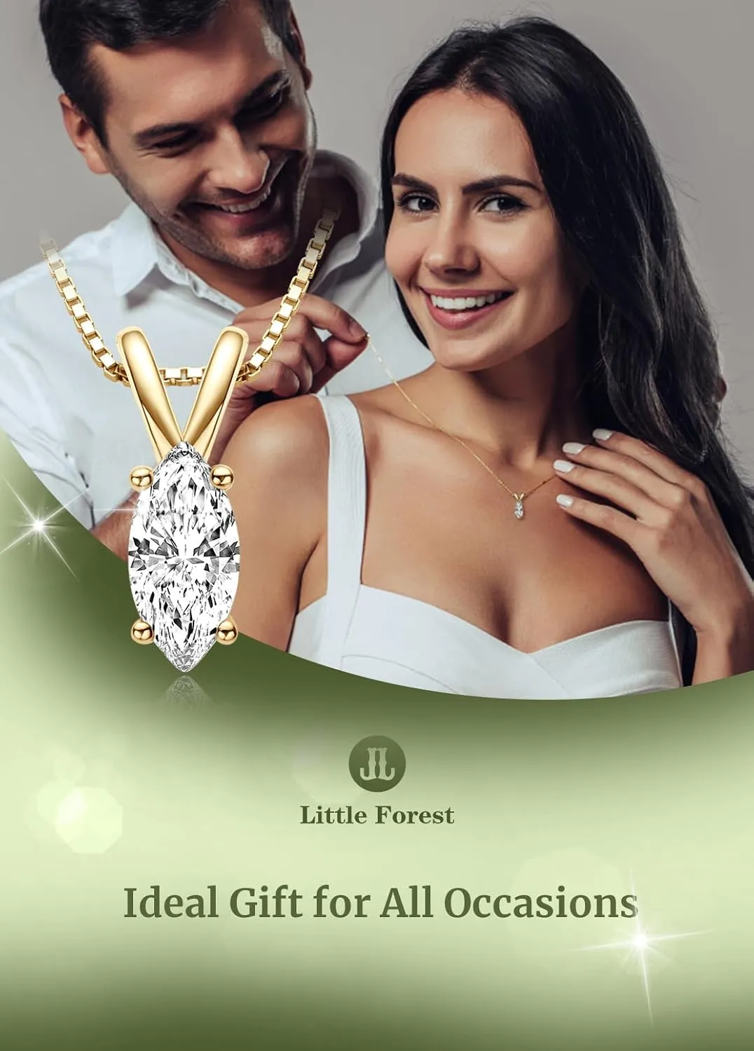 Solitaire Pendant for Women, Emerald/Square Princess/Marquise/Trillion Cut CZ Necklaces, 18K White and Gold-plated 925 Sterling Silver Ideas Gift, Jewelry Box Packed
