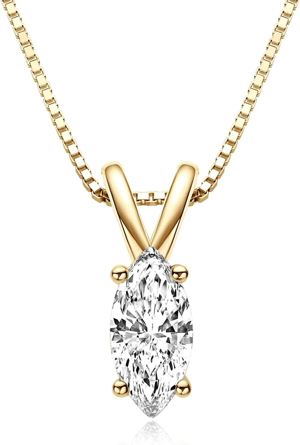 Solitaire Pendant for Women, Emerald/Square Princess/Marquise/Trillion Cut CZ Necklaces, 18K White and Gold-plated 925 Sterling Silver Ideas Gift, Jewelry Box Packed