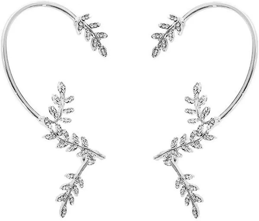 Sparkling Butterfly Ear Cuffs Crystal Angel Wing Cartilage Climber Ear Wrap Shining Leaf Cartilage Climber Cuff Earrings Jewelry for Women