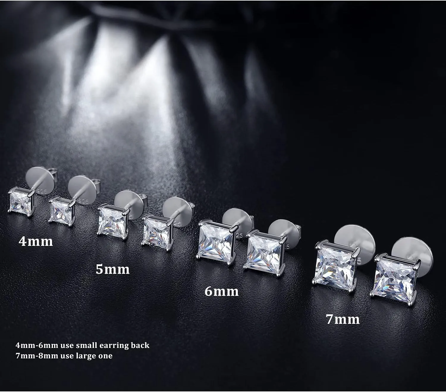 Sparkling CZ Diamond Stud Earrings Sterling Silver Hypoallergenic Round Cut/Square Cut Cubic Zirconia Earrings for Women Men (4MM-8MM)