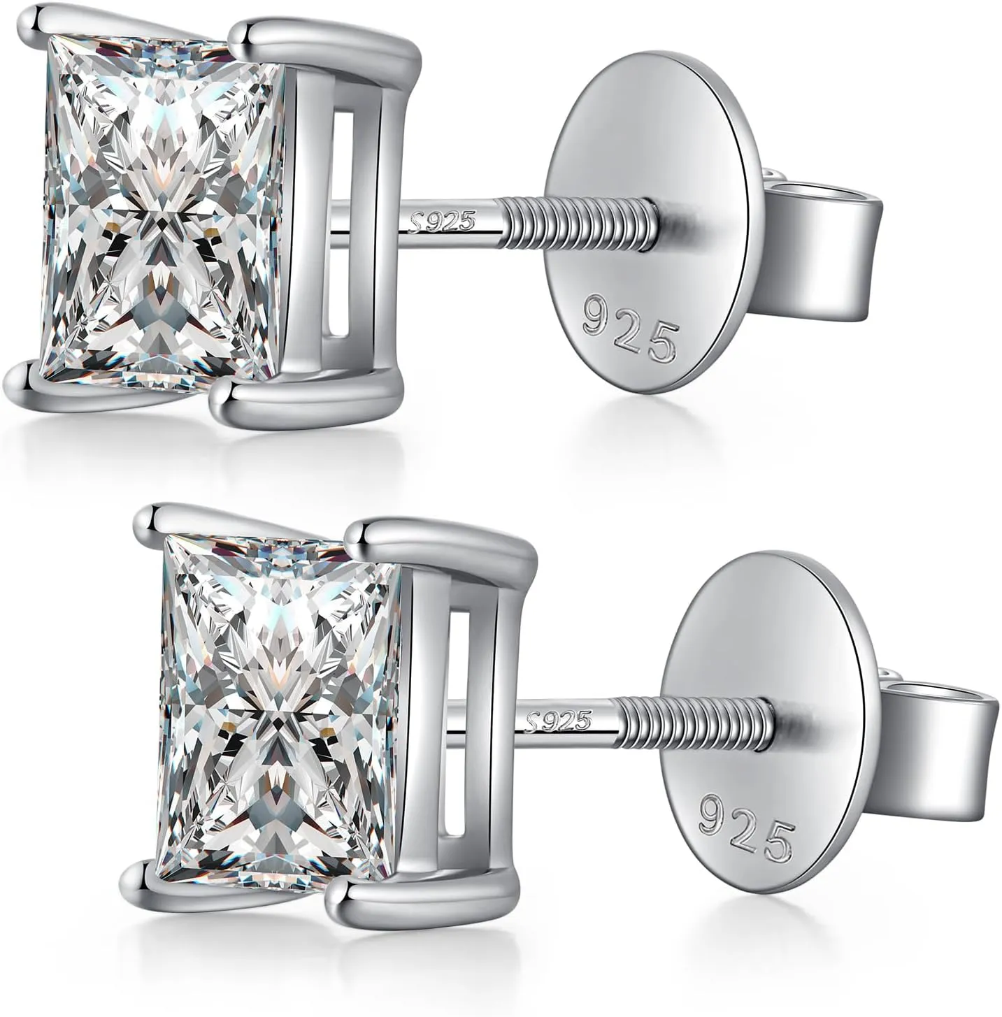 Sparkling CZ Diamond Stud Earrings Sterling Silver Hypoallergenic Round Cut/Square Cut Cubic Zirconia Earrings for Women Men (4MM-8MM)