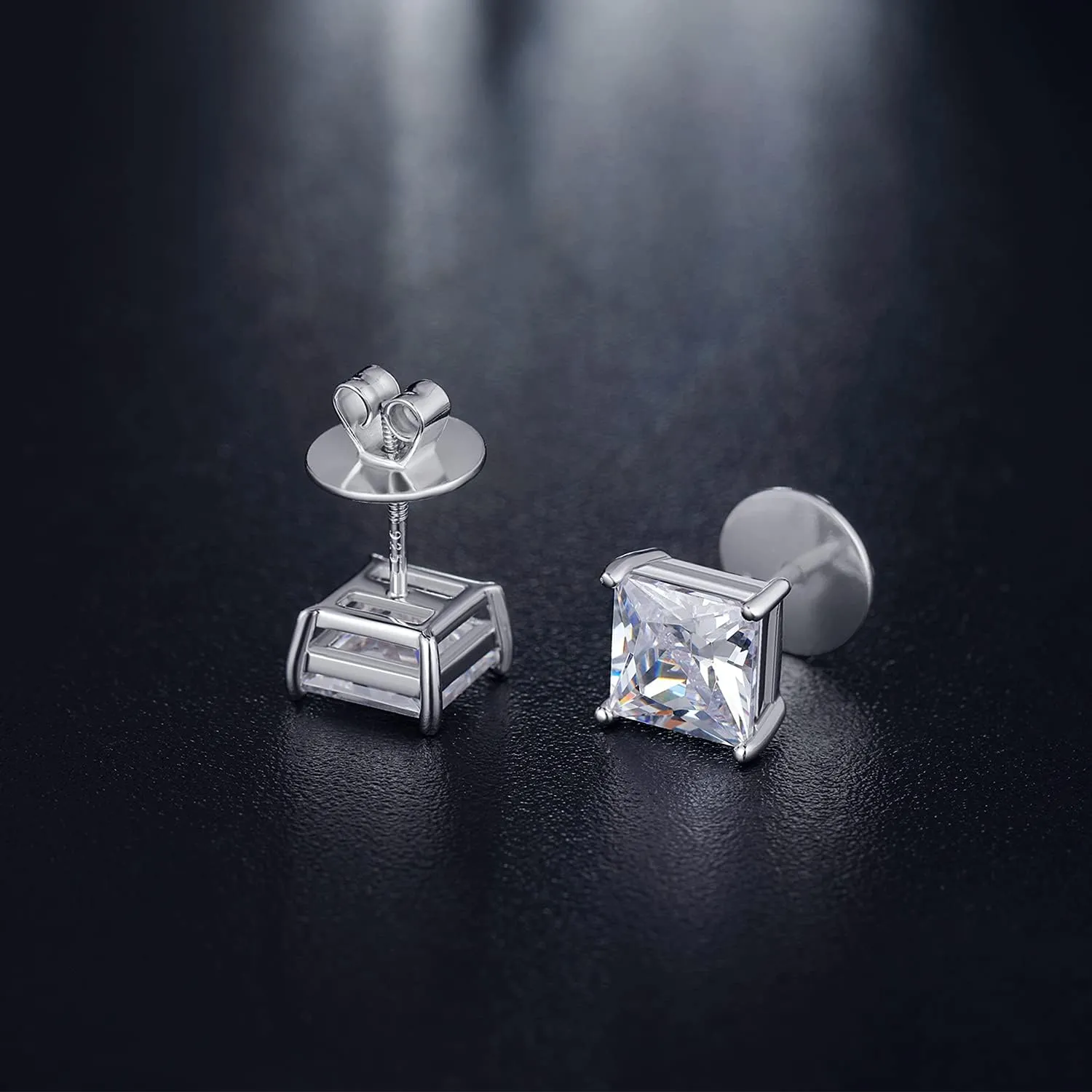Sparkling CZ Diamond Stud Earrings Sterling Silver Hypoallergenic Round Cut/Square Cut Cubic Zirconia Earrings for Women Men (4MM-8MM)