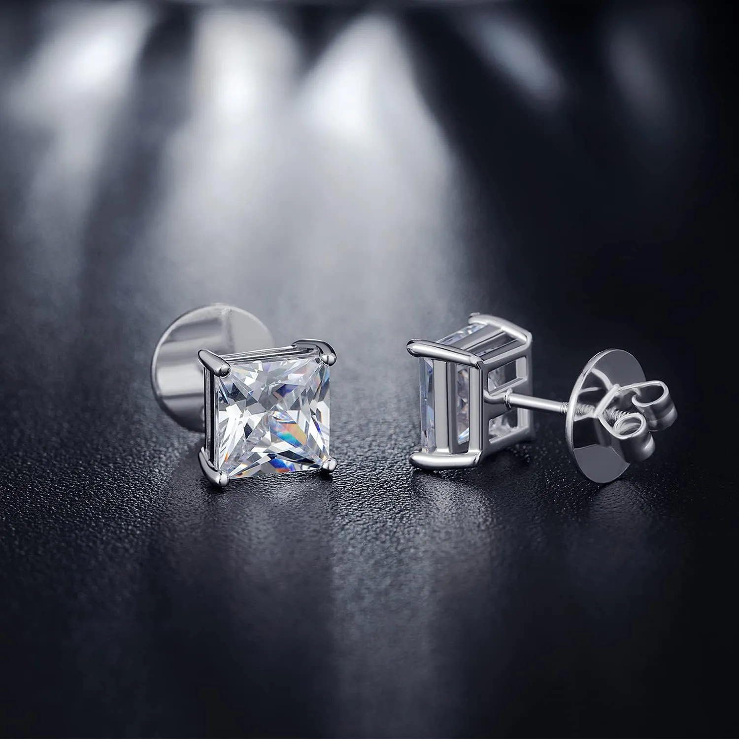 Sparkling CZ Diamond Stud Earrings Sterling Silver Hypoallergenic Round Cut/Square Cut Cubic Zirconia Earrings for Women Men (4MM-8MM)