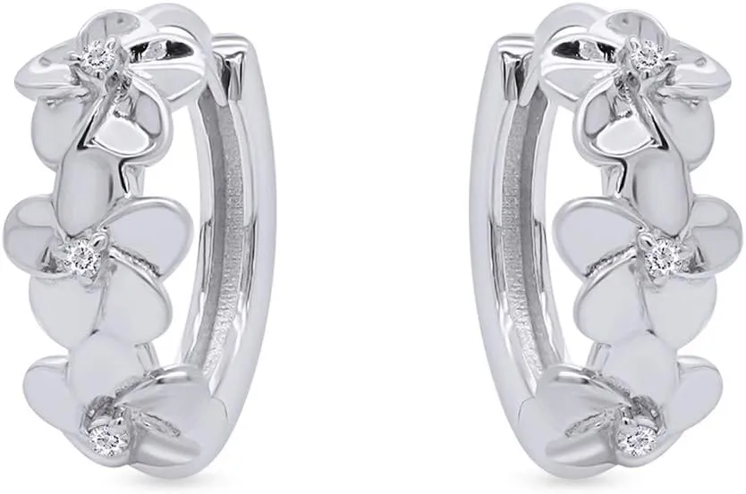 Sparkling Diamond Accent Daisy Flower Hoop Earrings 14k Gold Over Sterling Silver for Women