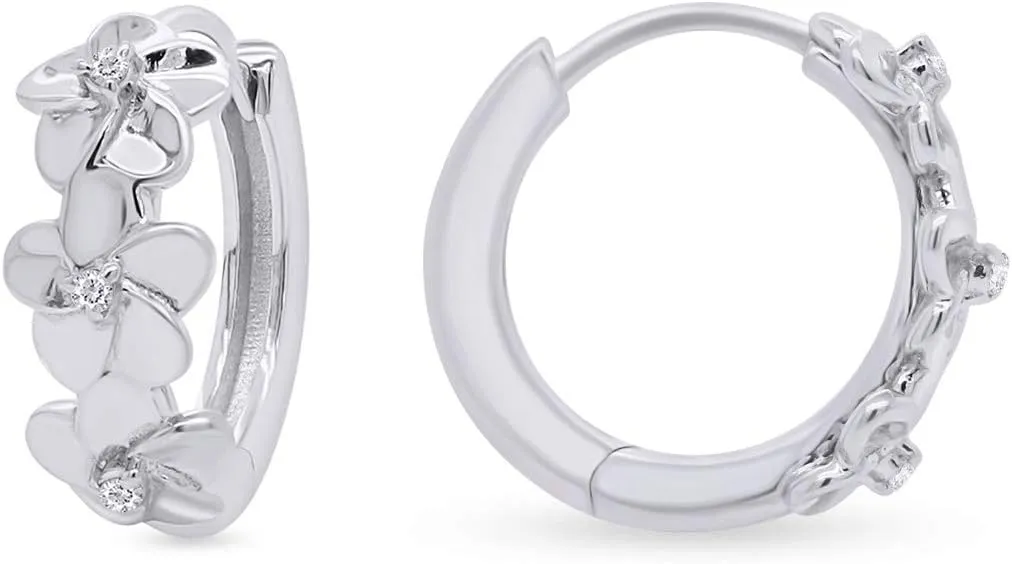 Sparkling Diamond Accent Daisy Flower Hoop Earrings 14k Gold Over Sterling Silver for Women
