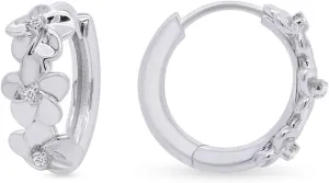 Sparkling Diamond Accent Daisy Flower Hoop Earrings 14k Gold Over Sterling Silver for Women