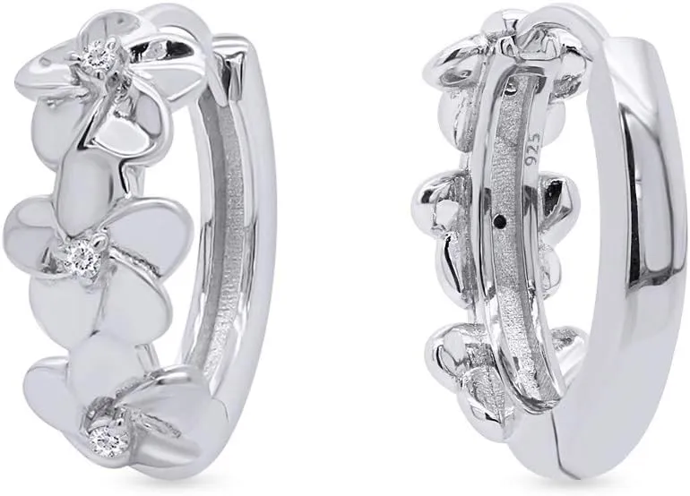 Sparkling Diamond Accent Daisy Flower Hoop Earrings 14k Gold Over Sterling Silver for Women
