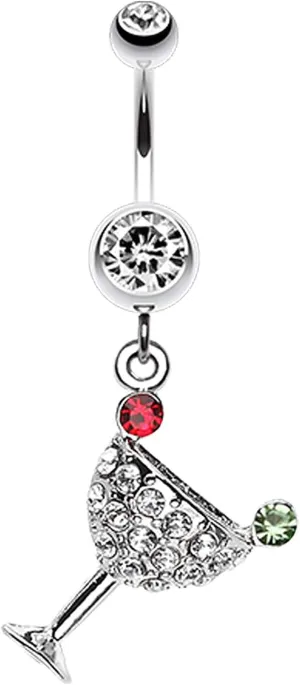Sparkling Martini Glass Charm Dangle Belly Button Ring