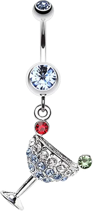 Sparkling Martini Glass Charm Dangle Belly Button Ring