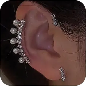 Sparkling Rhinestone Fairy Pearls Ear Cuff Earrings Ear Climbers Earrings for Women