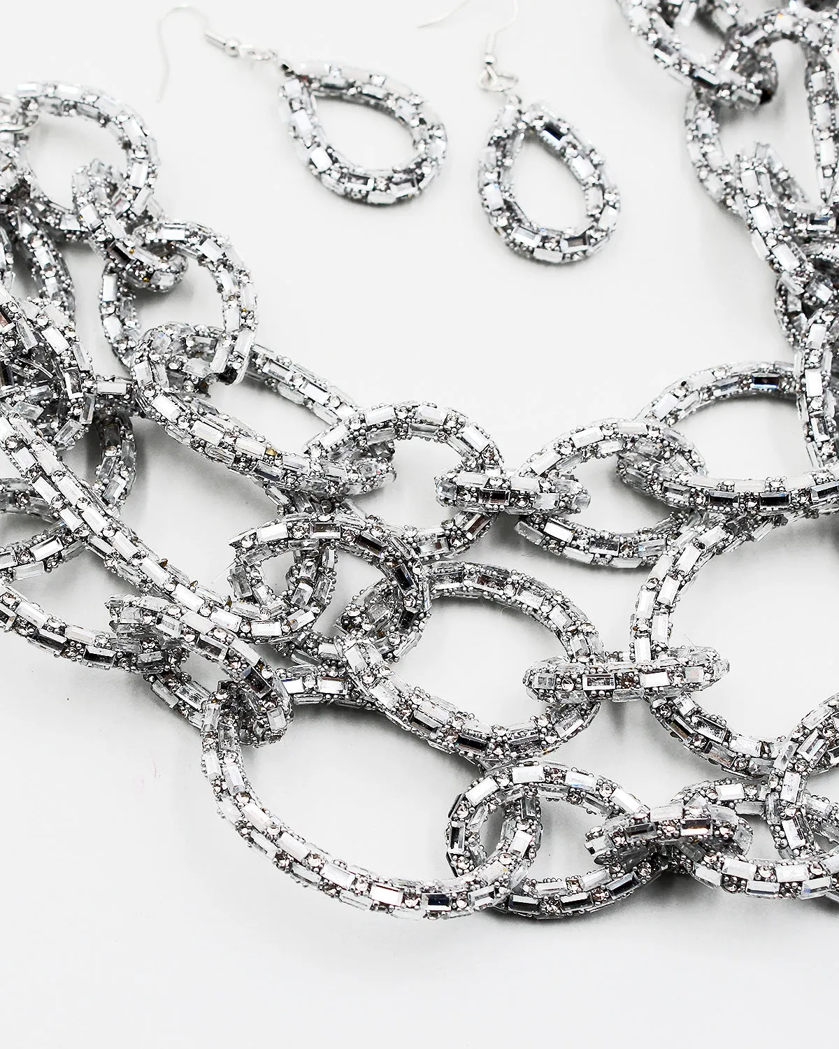 Sparkling Stone Link Chain Necklace Set