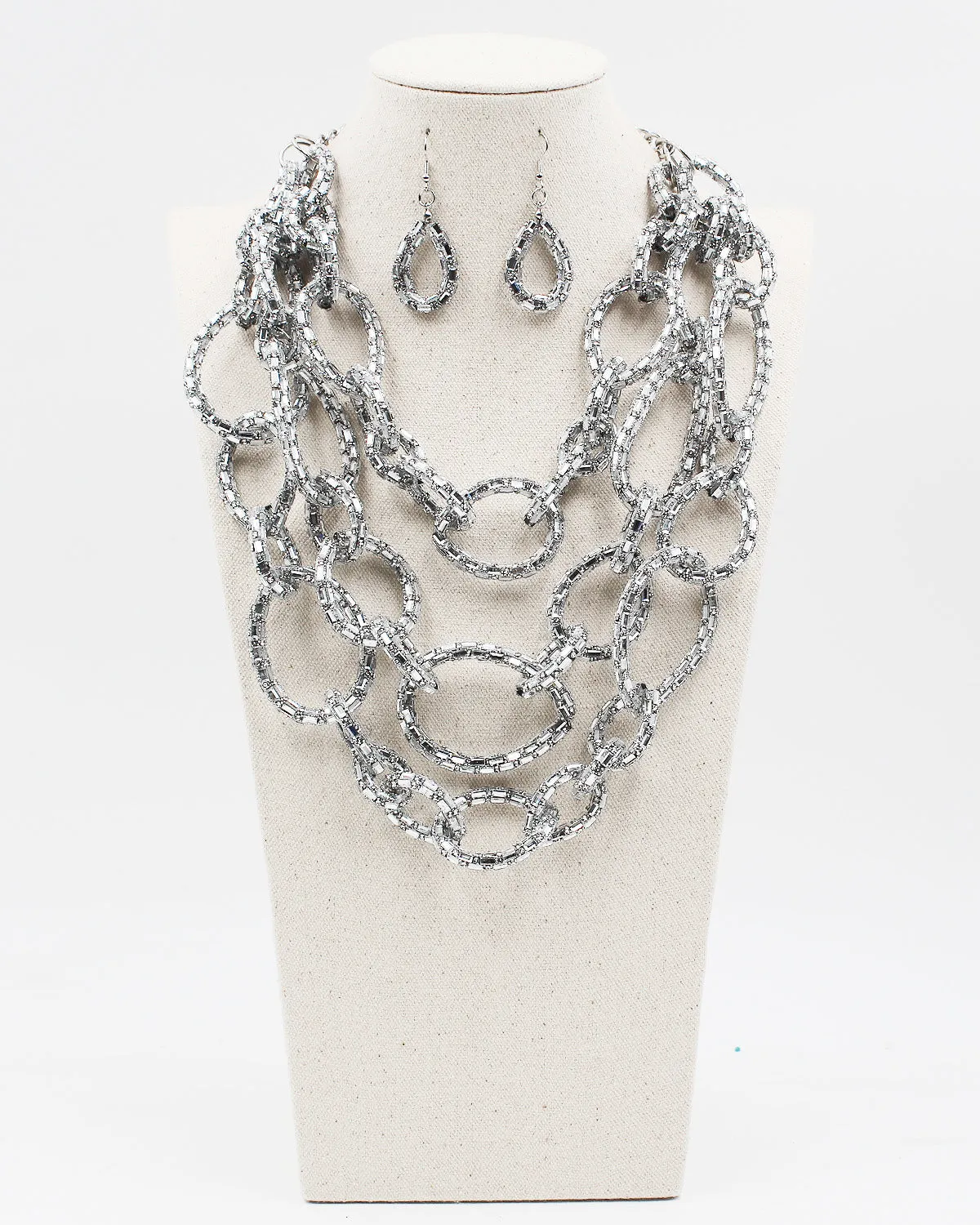 Sparkling Stone Link Chain Necklace Set