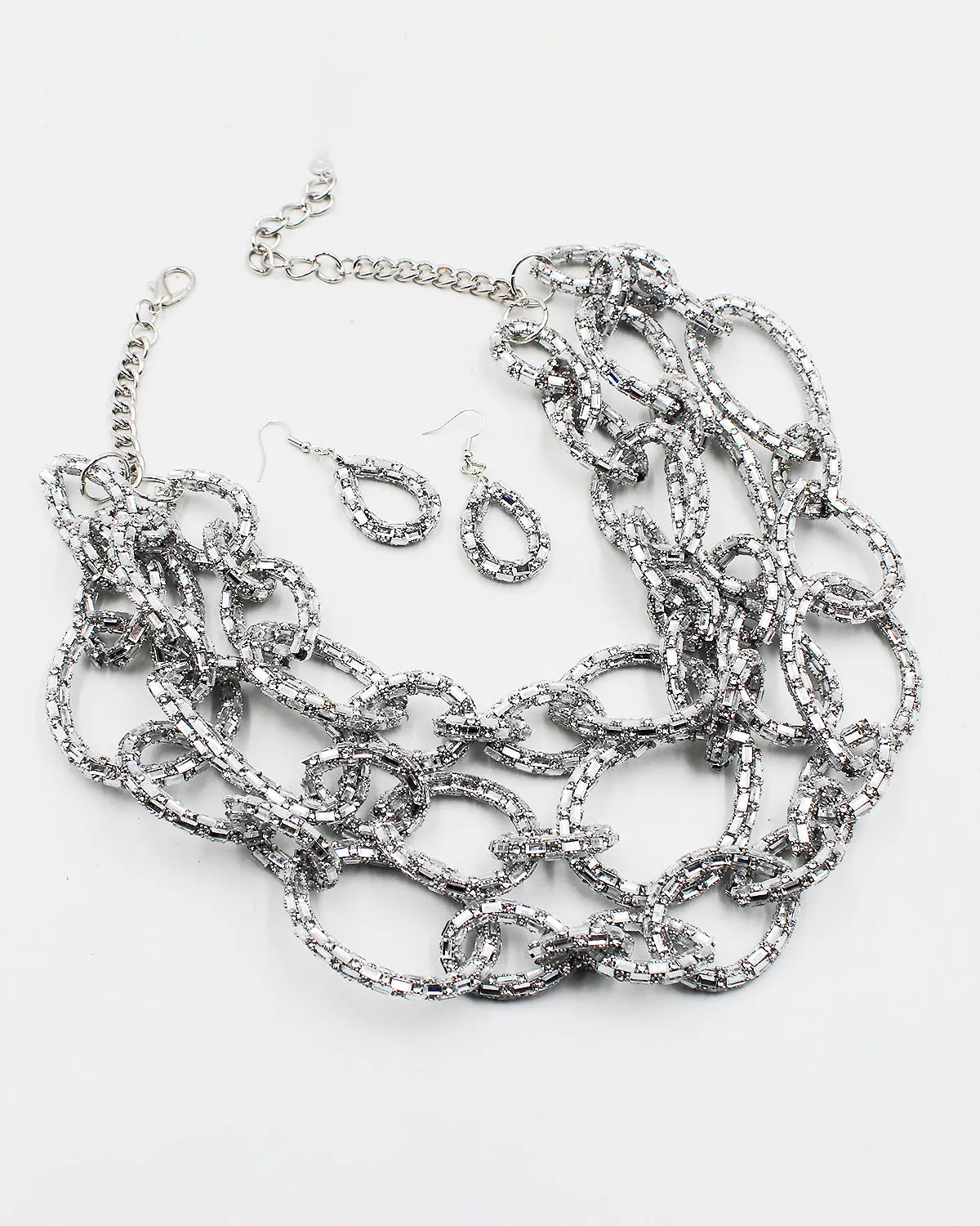 Sparkling Stone Link Chain Necklace Set