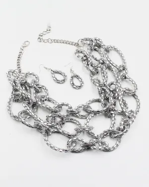 Sparkling Stone Link Chain Necklace Set