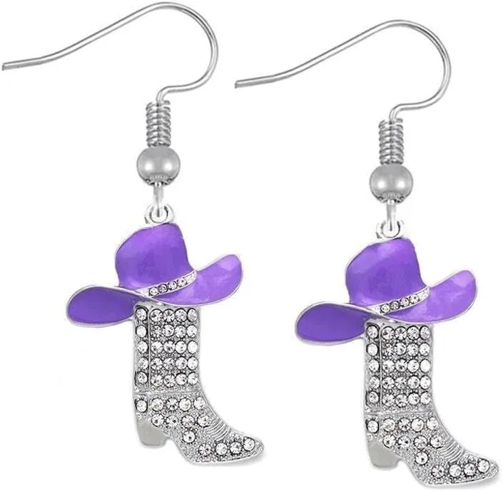 Sparkling Western Boots Rhinestones Dangle Drop Earrings Y2K Enamel Hat Boot Earrings Boho Cowgirl Cowboy Party Holiday Jewelry Gifts for Women