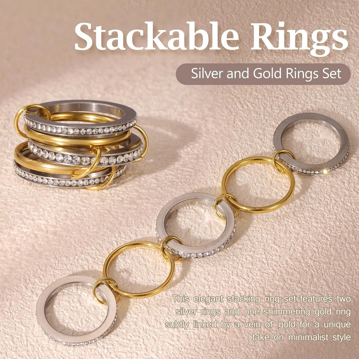 Stackable Rings for Women  14k Gold Plated CZ Cubic Zirconia,Gold Knuckle Rings for Womens Stackable Ring Set