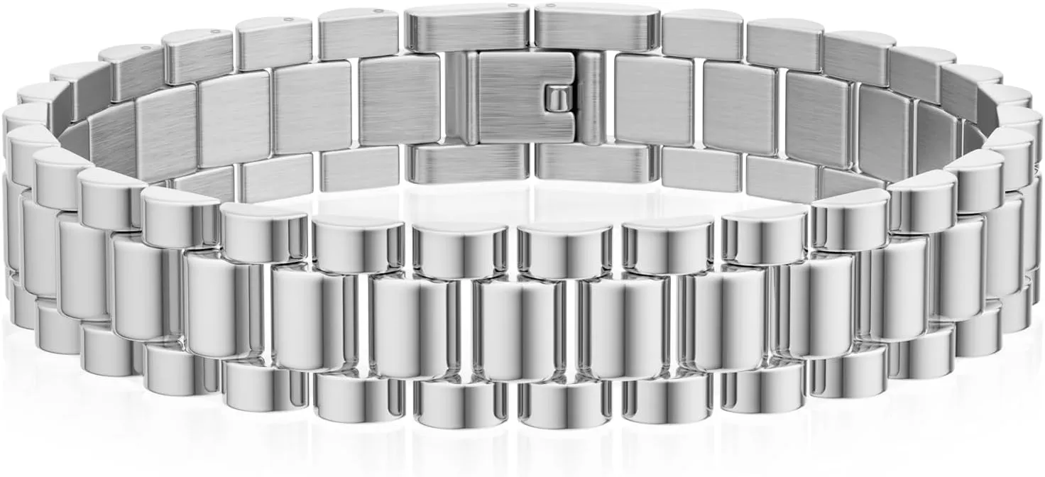 Stainless Steel Chain Bracelets: Cool Link Bracelet Titanium Bangles for Men Women Teens Guys Boyfriend Stack Stackable Watch Band Chain Waterproof Chain Dainty Silver Jewelry 7.5 Inches
