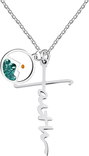 Stainless Steel Cross Faith Adjustable Necklace for Women - Round Mountain Mustard Seed Christian Inspirational Jewelry YA5033