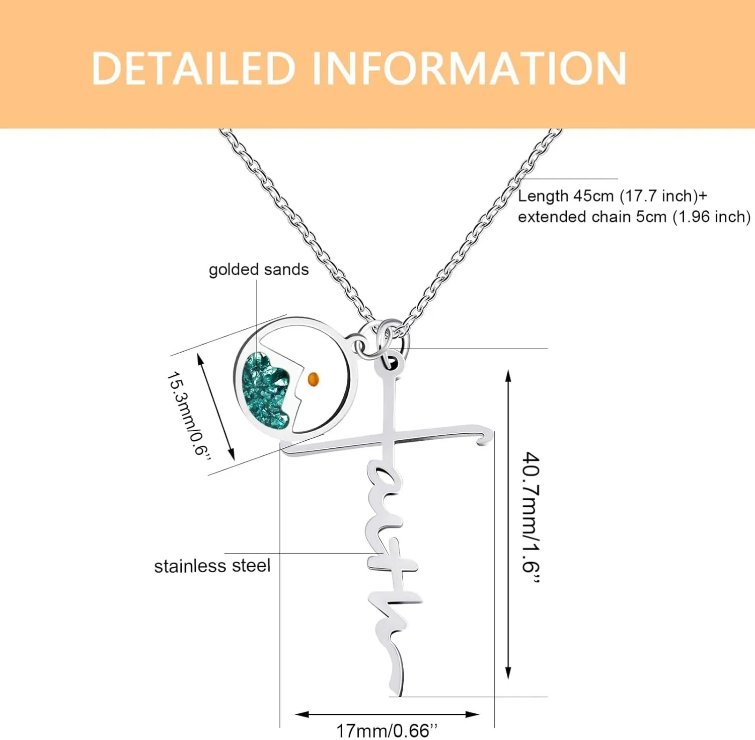Stainless Steel Cross Faith Adjustable Necklace for Women - Round Mountain Mustard Seed Christian Inspirational Jewelry YA5033