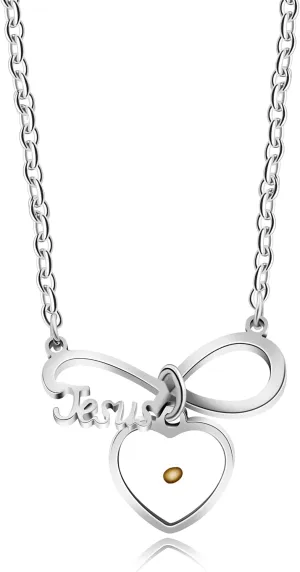 Stainless Steel Jesus Infinity Necklace with Real Mustard Seed Heart Pendant Christ Necklaces for Women Teen Girls Y713
