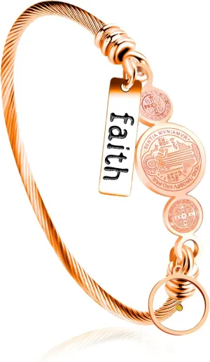 Stainless Steel Twisted Rope Saint Benedict Medal Bangle Bracelets for Men And WomenCross Catholic Religion St. Benedict Bracelet Mustard Seed Faith CSPB Christian Jewelry for Church Prayer