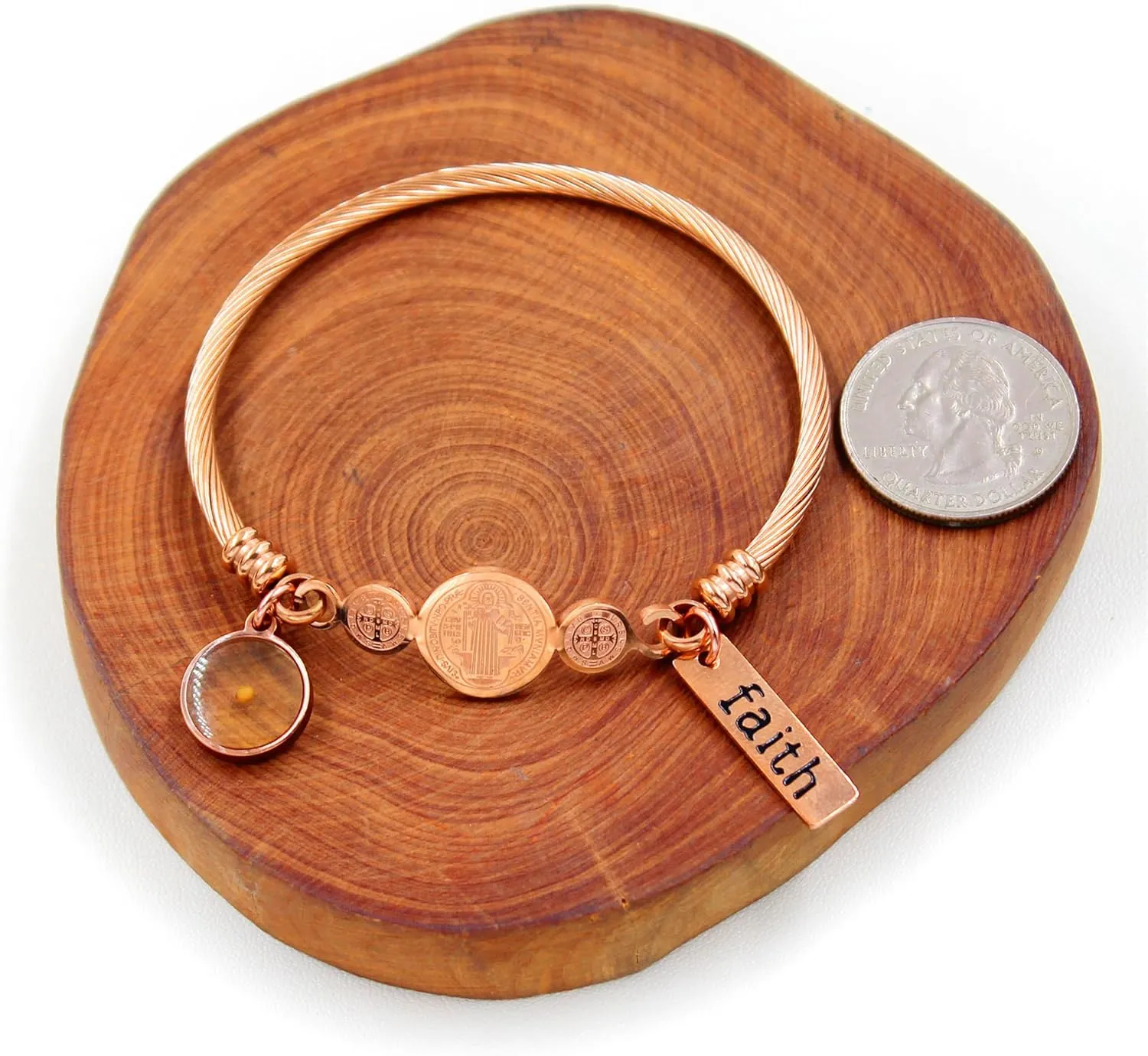 Stainless Steel Twisted Rope Saint Benedict Medal Bangle Bracelets for Men And WomenCross Catholic Religion St. Benedict Bracelet Mustard Seed Faith CSPB Christian Jewelry for Church Prayer
