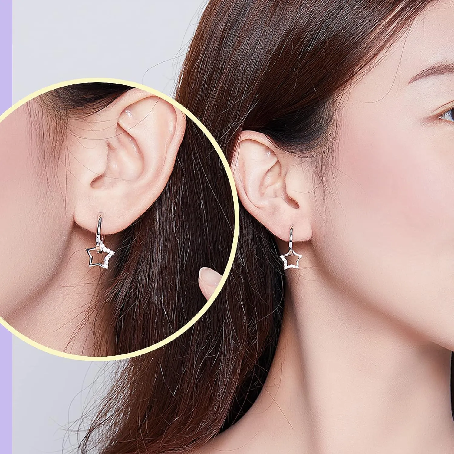 Star Dangle Hoop Earrings,925 Sterling Silver Huggie Hoop Earrings with Sparkling CZ Star Charms Hypoallergenic Jewelry Gift for Women