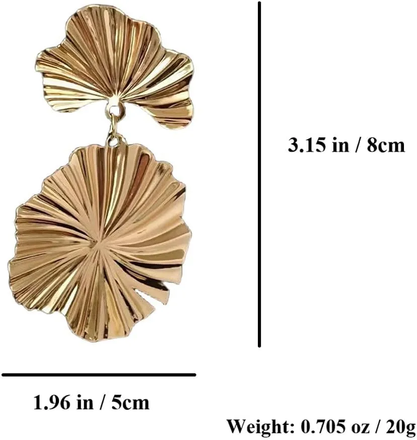 Statement Gold Leaf Dangle Earrings for Women Trendy, Big 14K Gold Plated Leaf Shell Seashell Drop Dangle Stud Earrings Holiday Party Prom Jewelry Gift