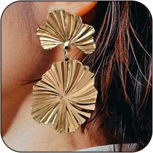 Statement Gold Leaf Dangle Earrings for Women Trendy, Big 14K Gold Plated Leaf Shell Seashell Drop Dangle Stud Earrings Holiday Party Prom Jewelry Gift
