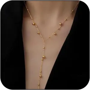 Statement Long Lariat Y Necklace for Women Trendy, Exquisite Simple Gold Pearl Beaded Layered Chain Y-Shaped Pendant Necklace Prom Party Jewelry Gift